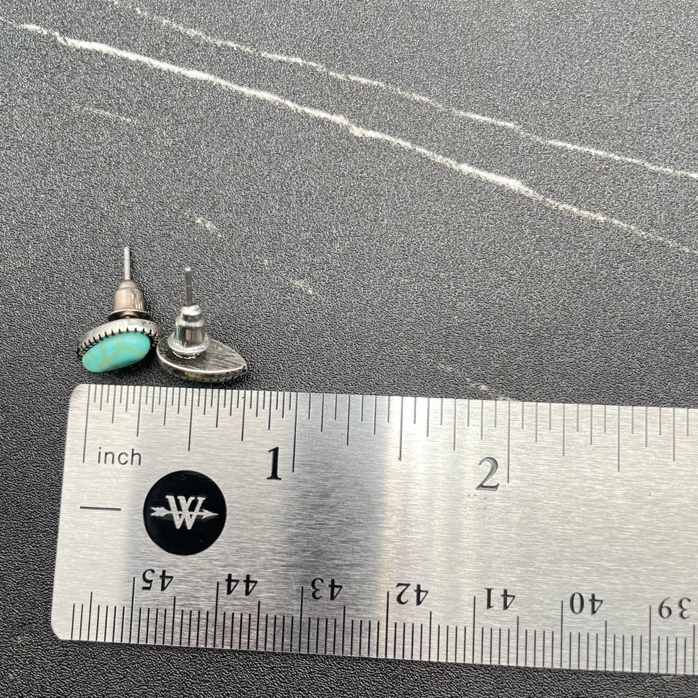 Vintage Silver-Tone Classic Fashion Faux Turquoise Teardrop Stud Earrings - Picture 9 of 9